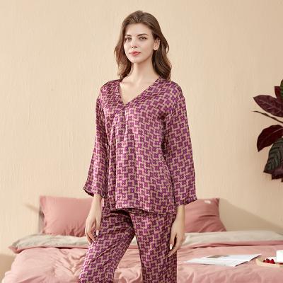 China High Quality Soft Sleeve Pajamas Set Women Print Breathable Sleepwear Designer Pajamas Set Woven Kimono Long for sale