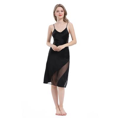 China Women Satin Sleepwear High Quality Breathable Elastic Silk Mesh Stitched Slip Dress for sale