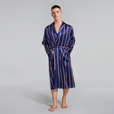 China 2022 breathable custom made male organic silk dressing gown for men's kimono with stripe print silk robe robe for sale