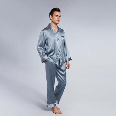 China High Quality Breathable Satin Button-Up Silk Men's Classic Sleepwear Sets Long Sleeve Solid Pajamas for sale