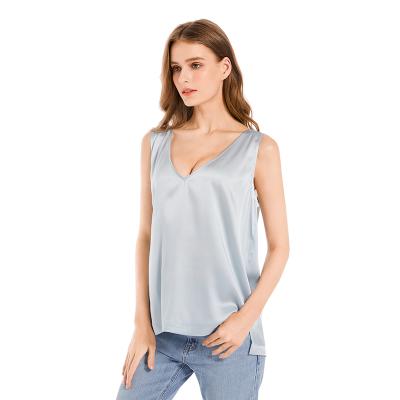 China 2022 Summer Women Spring Fashion High Quality Silk Top Solid Tank Blouse Breathable V-Neck Female Shirts for sale