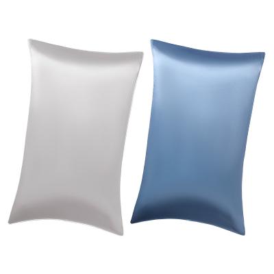 China Light Gray And Hazy Blue Strip Edge Pillow Case Anti-Static Silk Satin 2 Color 19MM for sale