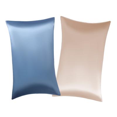 China Light Pink And Foggy Blue Stripe Edge Pillow Case Anti-Static Silk Satin 2 Color 19MM Way for sale