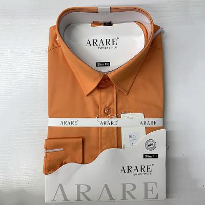 China Anti-pilling Men's Classic Long Sleeve Standard-Fit Men's Shirt Orange Business Dress Shirt Office Work Basic Solid White Formal for sale