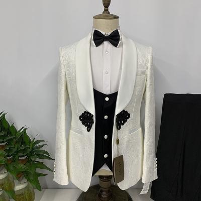 China Anti-Wrinkle Men Suits Wedding Groom Slim Fit 3 Pieces Jacquard Tuxedo (Blazer+Vest+Pants) Custom Made Suit Set Blazer Homme Suit for sale