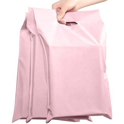 China Eco-friendly Pink Custom Eco Friendly 100% Biodegradable Handle Mailing Shipping Packaging Bag Poly Mailer Polymailer with Handle for sale