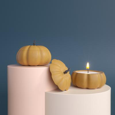 China Living Room/Hotel/Bar/Office/Indoor Cute Pumpkin Shape Custom Wholesale Scented Candle Luxurious Concrete Soy Wax Coconut Wax Handmade Scented Candle With Lid for sale