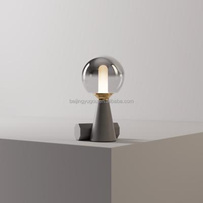 China Modern Standard Packagingunique Design Stepless Touch Three-speed Dimming Concrete Glass Table Lamp Bedroom Bedside Lamp for sale