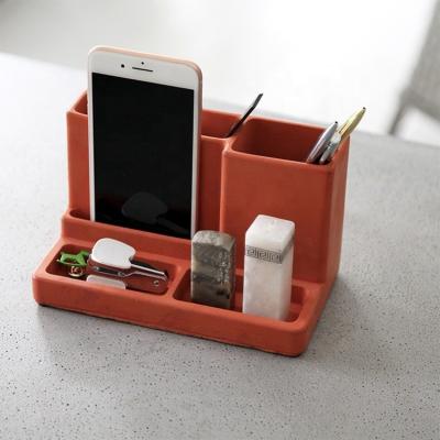 China Natural Modern Eco-friendly Universal For Office Cell Phone Holder Concrete Mobile Stand With Pen Holder for sale