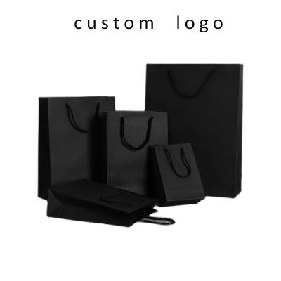 China Low MOQ Recycled Jewelry Small Size Paper Bags Algeria Materials Printing Logo Customized Shopping Bags Black Color for sale