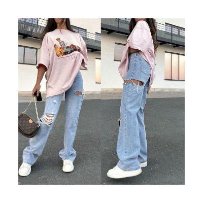 China Viable. High Quality And Durable Fashion Plus Size Lady Pants Women Straight Ripped Jeans for sale