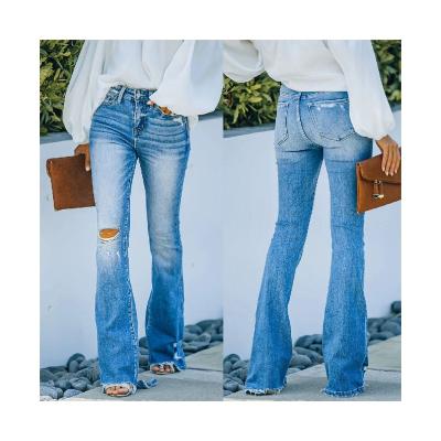 China Lady Zipped Button Denim High Quality And Affordable Casual Jeans Women Flared Jeans for sale