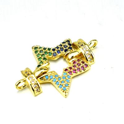 China DIY Accessories Bangle Bracelet Accessories Gold Plated 18k Micro Pave Star Charm Connector For Bracelet Making for sale