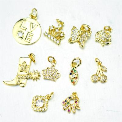 China DIY Accessories Classic Crystal Jewelry Set Round Zircon Gold Filled Butterfly Crown LOVE Jewelry Pendants Charms Making for sale