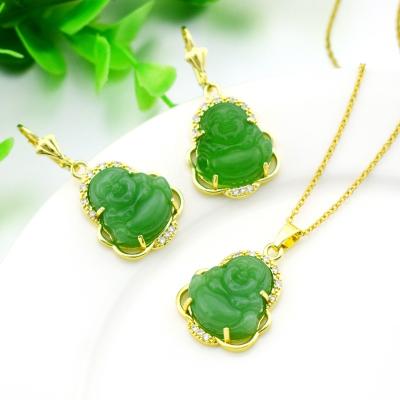 China Religious High Quality Natural Burmese Oro Laminado Por Mayoreo Jade Buddha Emerald Green Buddhist Jewelry Set for sale