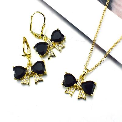 China CLASSIC Wholesale Jewelry Set 18k Bow Tie Shaped Multicolor Cubic Zircon Necklace Earrings Set Dangling Chain for sale