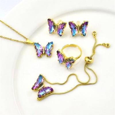 China FASHIONABLE Luxury Butterfly Jewelry Sets Gold Plated Women Butterfly Earring And Ring Jewelry Sets for sale