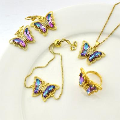 China New Arrivals Good Quality TRENDY Crystal Jewelry Sets Necklace Butterflies 22 Colors Earring Butterfly Necklace Set for sale