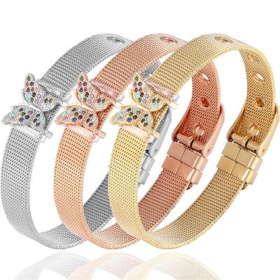 China Other Stainless Steel Jewelry Mesh Strap Bracelet Ladies Stainless Steel Butterfly Zircon Bracelet for sale