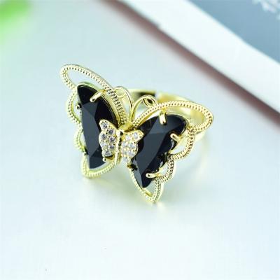 China Fashion Jewelry 18 Color Romantic Crystal Adjustable Zircon 18k Gold Plated Butterfly Rings For Women for sale