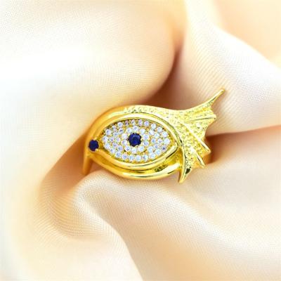 China Vintage 2022 New Design Eye Ring High Quality 18K Gold Adjustable Zircon Ring For Women for sale