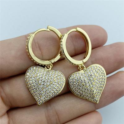 China High Quality FASHIONABLE Crystal Heart Drop Earrings Women Cubic Zircon CZ Circle Earrings 18K Gold Real Jewelry for sale