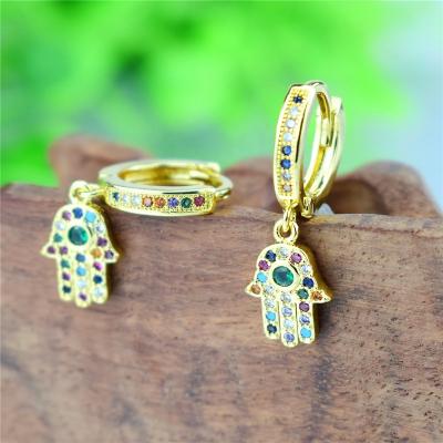 China FASHIONABLE Ladies Cactus Palm EvilEye Copper Micro CZ Earrings Shape Earring Fishtail Clip for sale