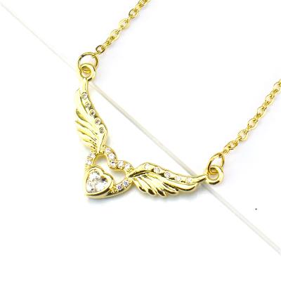 China Custom Necklace Designer Angel Wings Necklace Copper Fashion Jewelry Heart Charm Necklace Pendant for sale