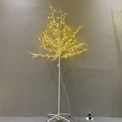 China Kanlong H150cm 150pcs Fashion 3D LED Gold Home Lighting Twinkle Leaves Tree Standing Light For Family Holiday Decor for sale