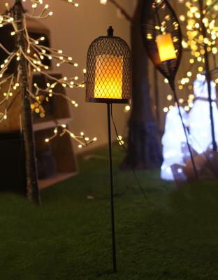 China Pretty New Dia12*81cm Garden Metal Cage Waterproof Decorative Stake Light Timer Function With Led Candle Flameless Lantern For Garfish for sale