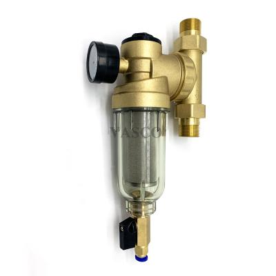 China Hotel Brass Home Main Water Pipe Line Pure Filter 40 60 Micron SS Mesh Water Pre Filter With Pressure Gauge for sale