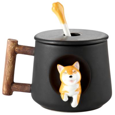 China Viable Creative Embossed Dog Coffee Mugs With Lid Administer Cute Cartoon Tea Spoon Mugs Creative Drinkware for sale