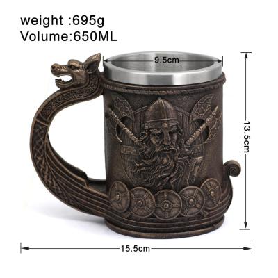 China Medieval European and American Viable Viking Pirate Dragon Head Cup Stainless Steel 3D Beer Mug for sale