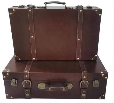 China Wholesale viable European leather suitcase 2 set, wooden craft ornaments, retro wooden suitcases that can store things. for sale