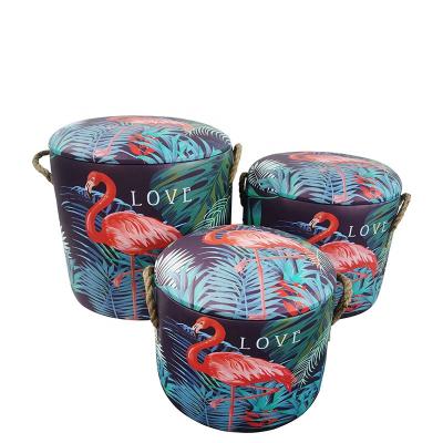 China The retro style round storage stool set can be used for storing items or decorating the living room. There are 3 pieces in one set. for sale