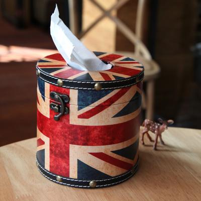 China Contemporary factory outlets can be customized to make classic old retro style leather round paper towel box. for sale