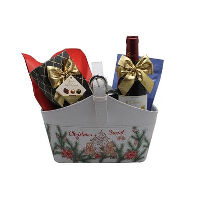 China Viable Wholesale High Quality Leather Basket Box For Fruit Flower Wine Gift Basket Baskets for sale