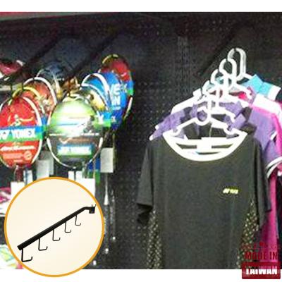 China Black Tennis Racket Shop Display Cascade 5 Hook Hanger Sports Store 18 Inch Black Badminton Clothing Hanger Hook J-Hooks For Pegboard for sale