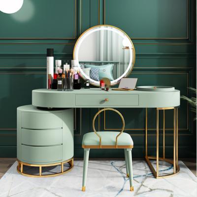 China Dresser Bedroom Furniture Makeup Table LED Lights Bedroom Dressing Table with Mirror and Stool Dressing Table for sale