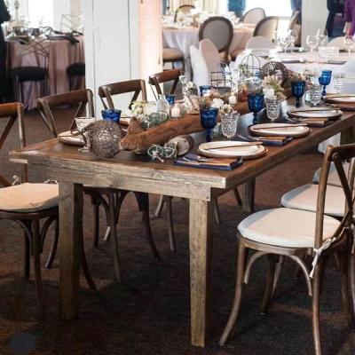 China Rustic Wooden DINING TABLE Farmhouse Style Banquet Folding Event Rental Wedding Wooden Tables for sale