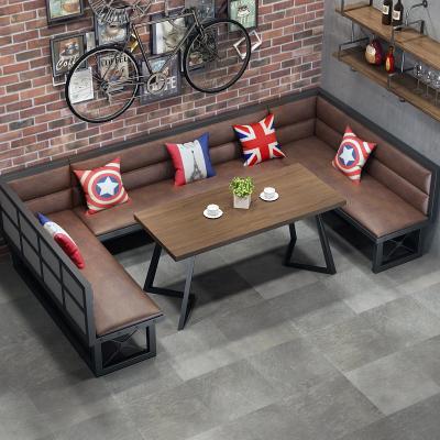 China Retro loft style iron art American industrial cabin solid wood wood table restaurant sofa and convertible dining table for sale