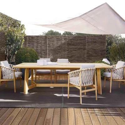 China Free Sample Modern Outdoor Teak Wood Garden Patio Braided Rope Furniture Chair for sale