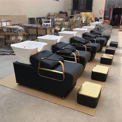 China Factory Price Modern Portable Selling Leather PU Gold Black Hair Wash Shampoo Chair Salon Furniture for sale