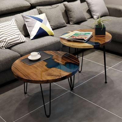 China Modern Walnut High Quality Wooden Marble Art Coffee Table Epoxy Resin Table Tops Modern Items for sale