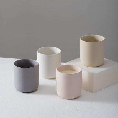 China Nordic Minimalist Style Cylinder Empty Ceramic Candle Cup Custom Logo Glaze Luxury ceramic Candle Jars Wholesale for sale