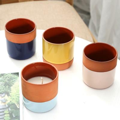 China Factory Wholesale Terracotta Candle Holder Scented Wax Jar Porcelain Candle Container Ceramic Candle Cup for sale