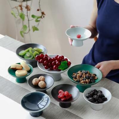 China Green Glaze High Feet Creative Ceramic Fruit Plate Tea Time Dessert Plate Tableware Cake Food Server Plates for sale