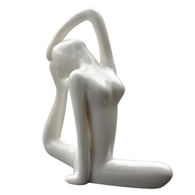 China 12 Styles Abstract Fitness Art Porcelain Yoga Poses Figurines Ceramic Yoga Lady Statue Home Yoga Studio Decor Ornament for sale