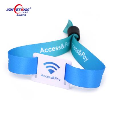 China Waterproof / Waterproof 13.56MHz Fudan 1K Customized Printing NFC Woven Fabric Wristband For Access Control for sale