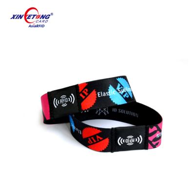 China NFC213 Customized Waterproof/Waterproof Full Color Stretch Woven Wristband Fabric Wristband RFID Wristband for sale